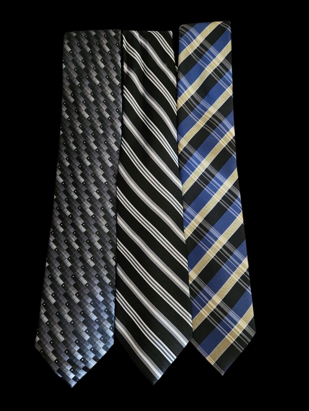 Mens Geometric Silk Blend Neckties New to Vintage Lot of 3 - Picture 1 of 7
